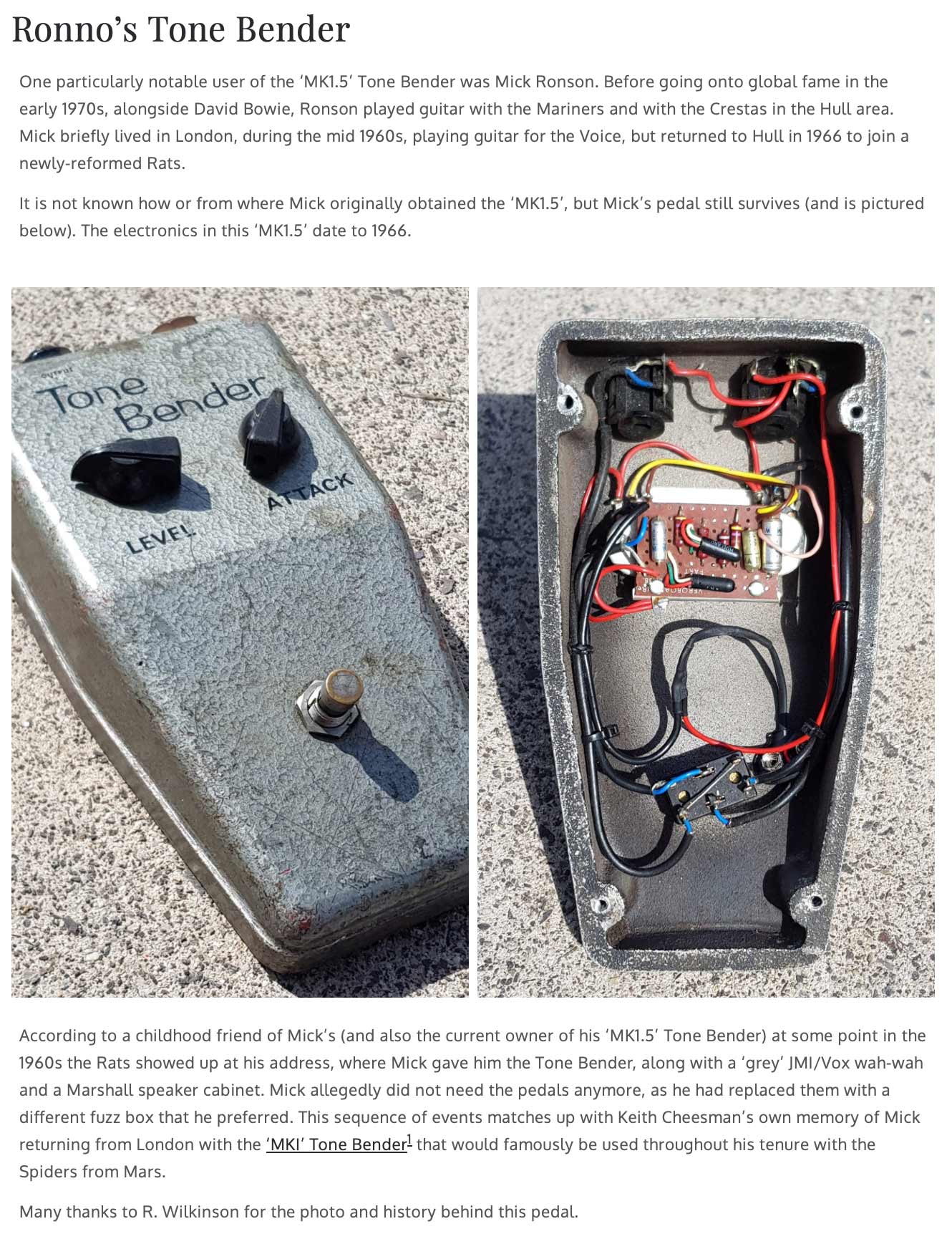 Sola Sound MKI.5 Tone Bender ex Mick Ronson David Bowie Silver Hammerite 1966