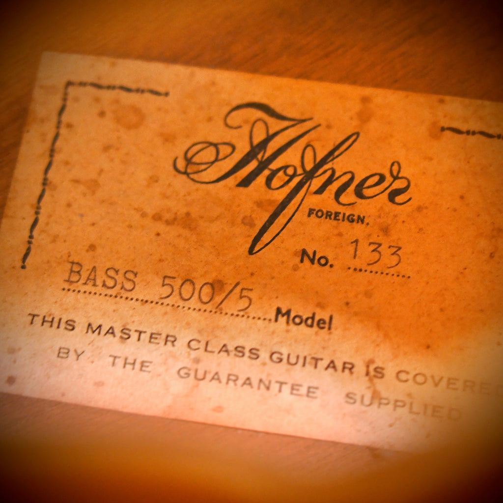 Hofner 500/5 Hollow-Body Bass Stuart Sutcliffe Style Brunette 1959