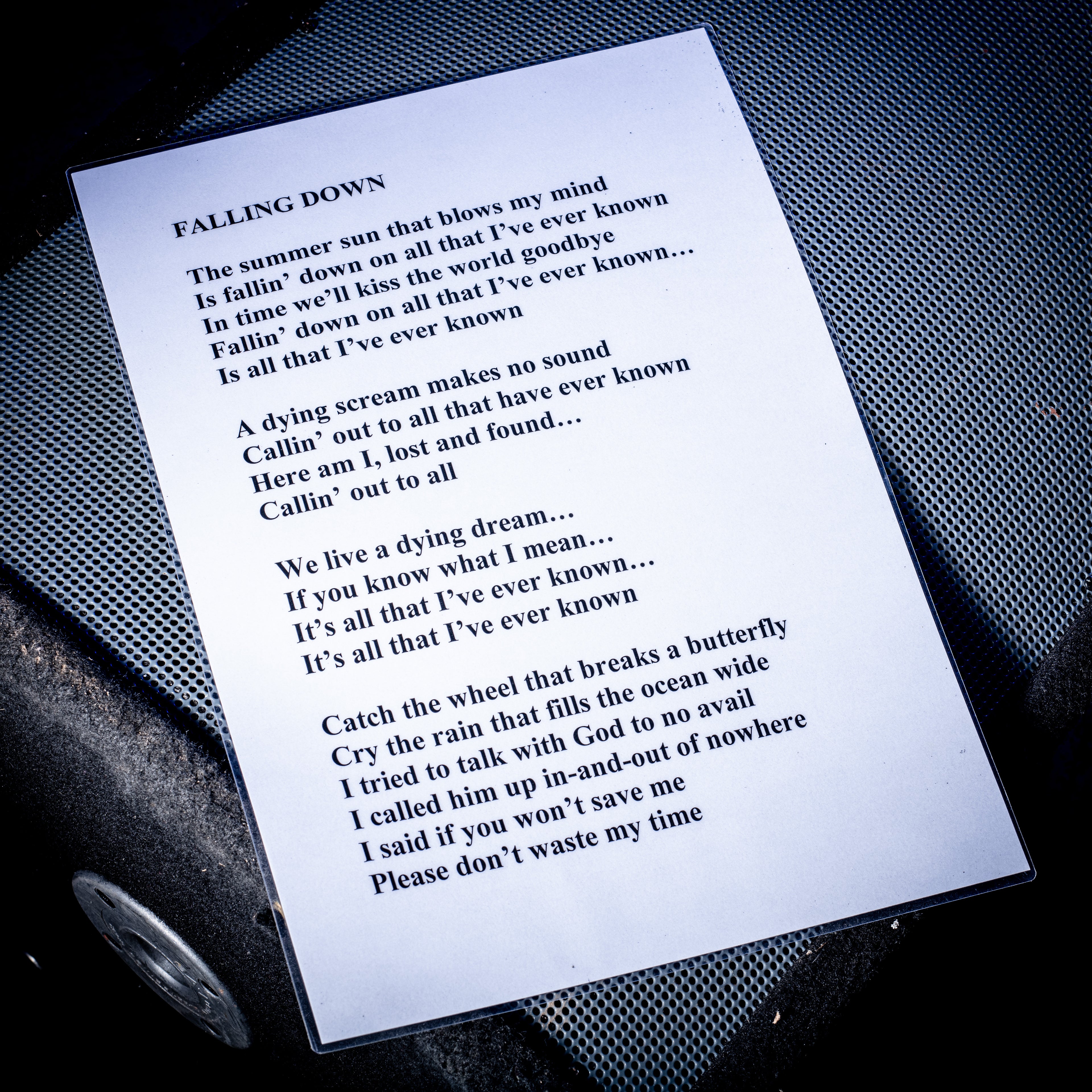 2000s Oasis Falling Down Laminated A3 Lyrics