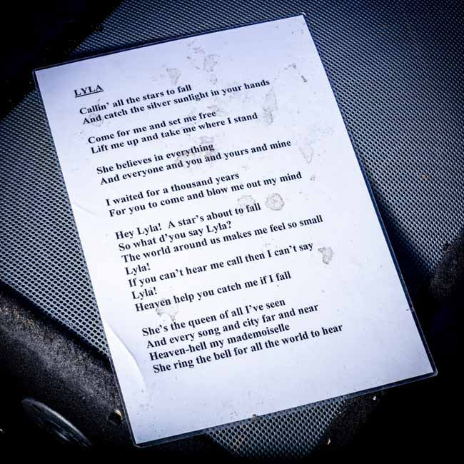 Oasis Lyla A3 Laminated Lyrics