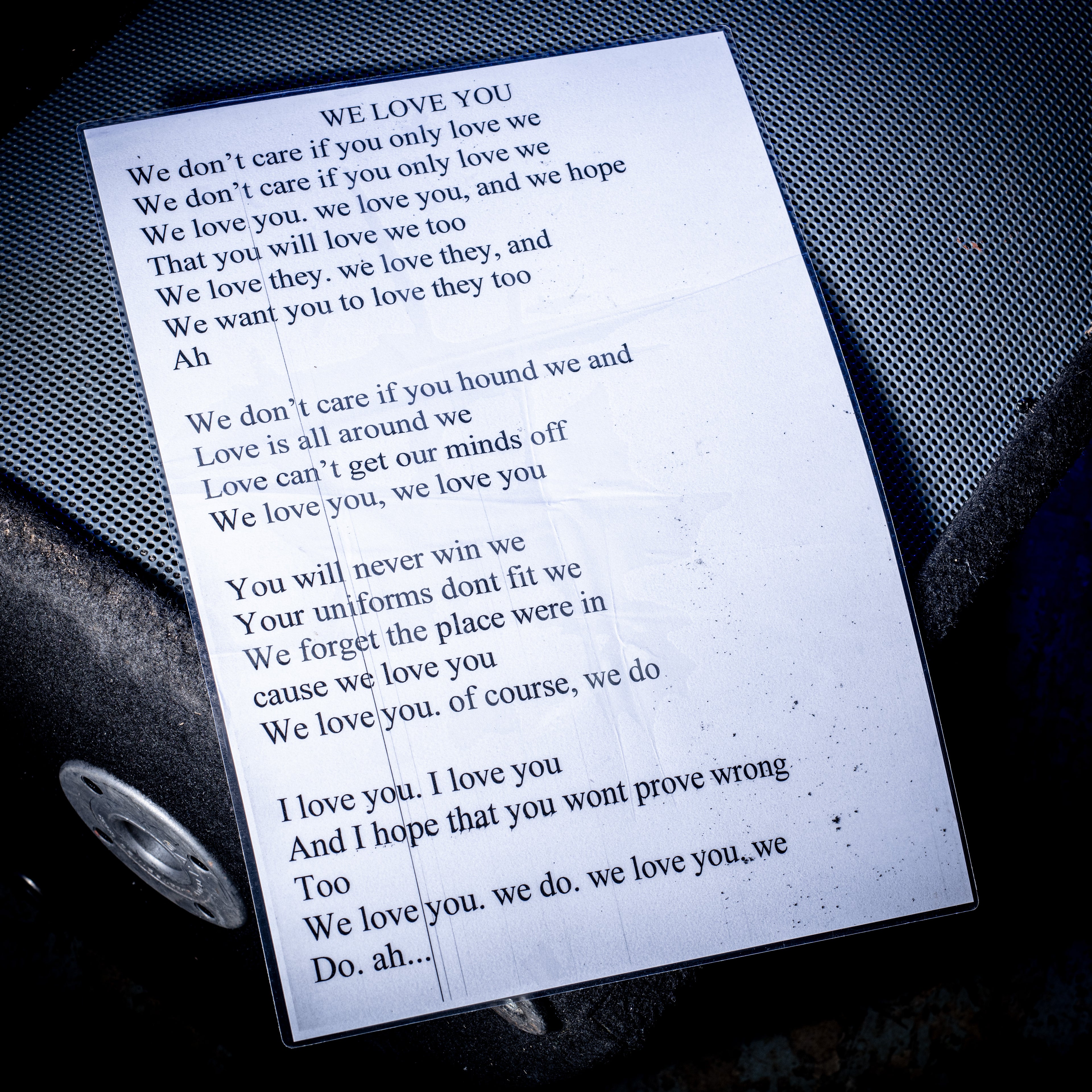 2000s Oasis We Love You A3 Laminated Lyrics