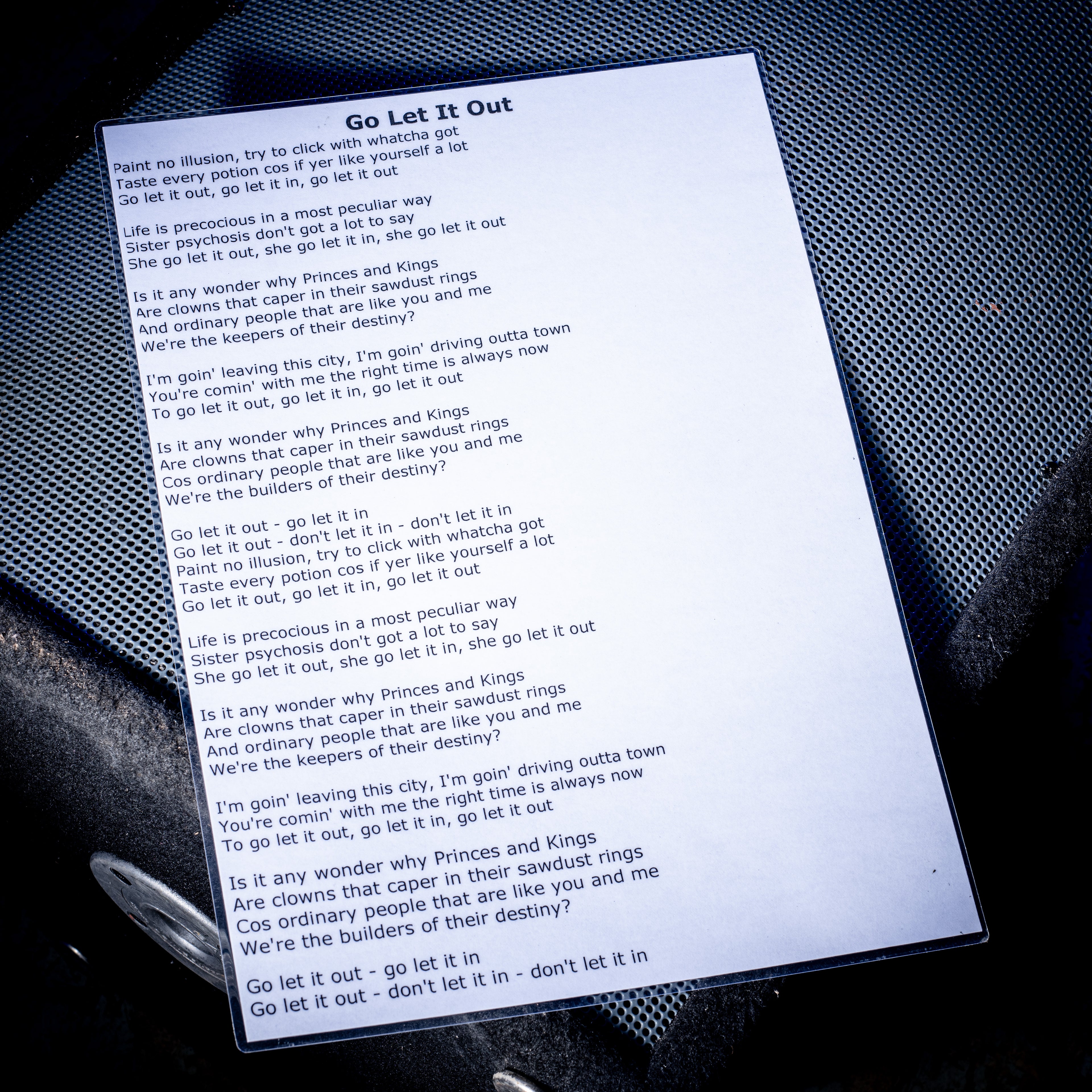 2000s Oasis Go Let it out A3 Laminated Lyrics