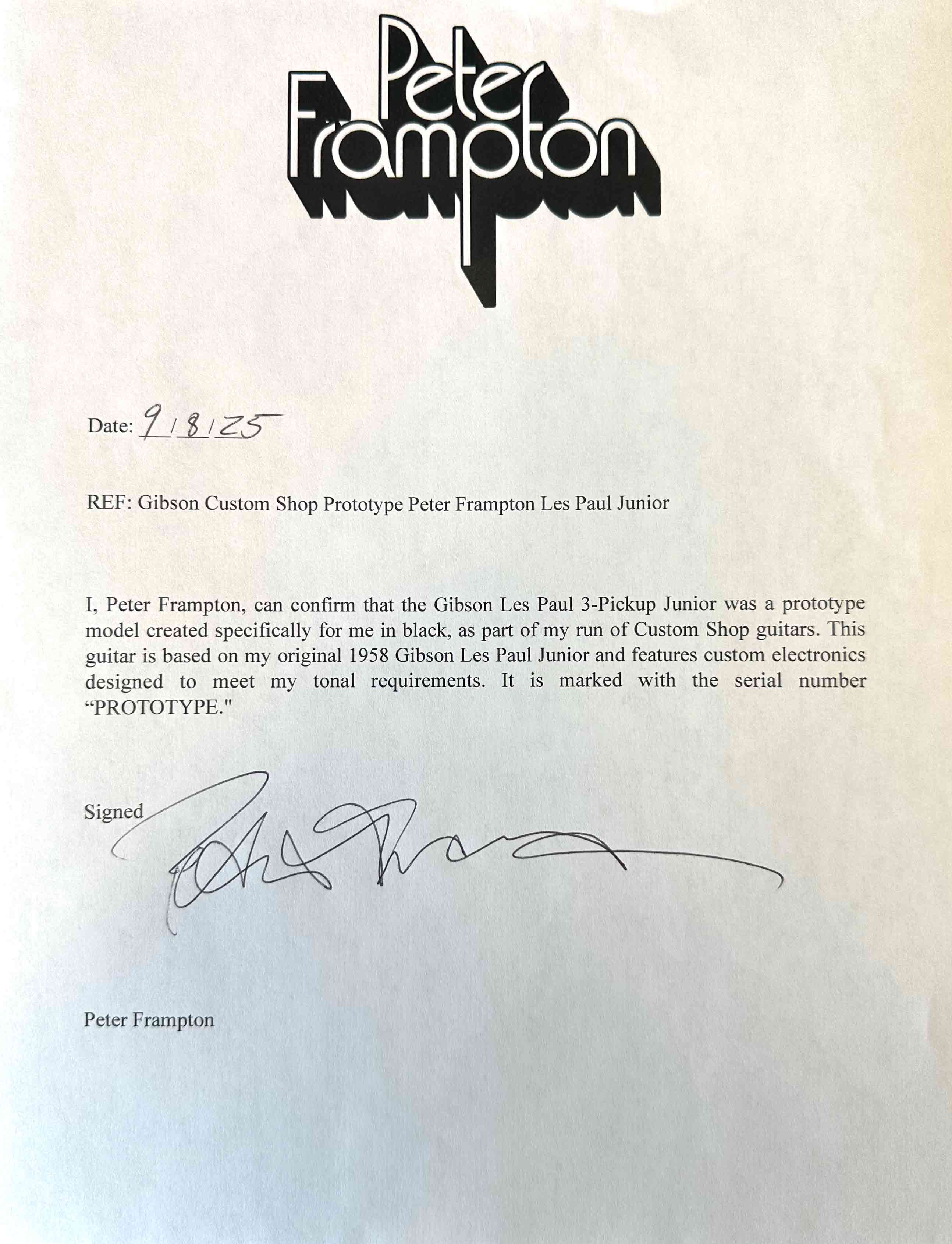 Gibson Les Paul Junior Prototype Ex Peter Frampton 2000s - Ebony