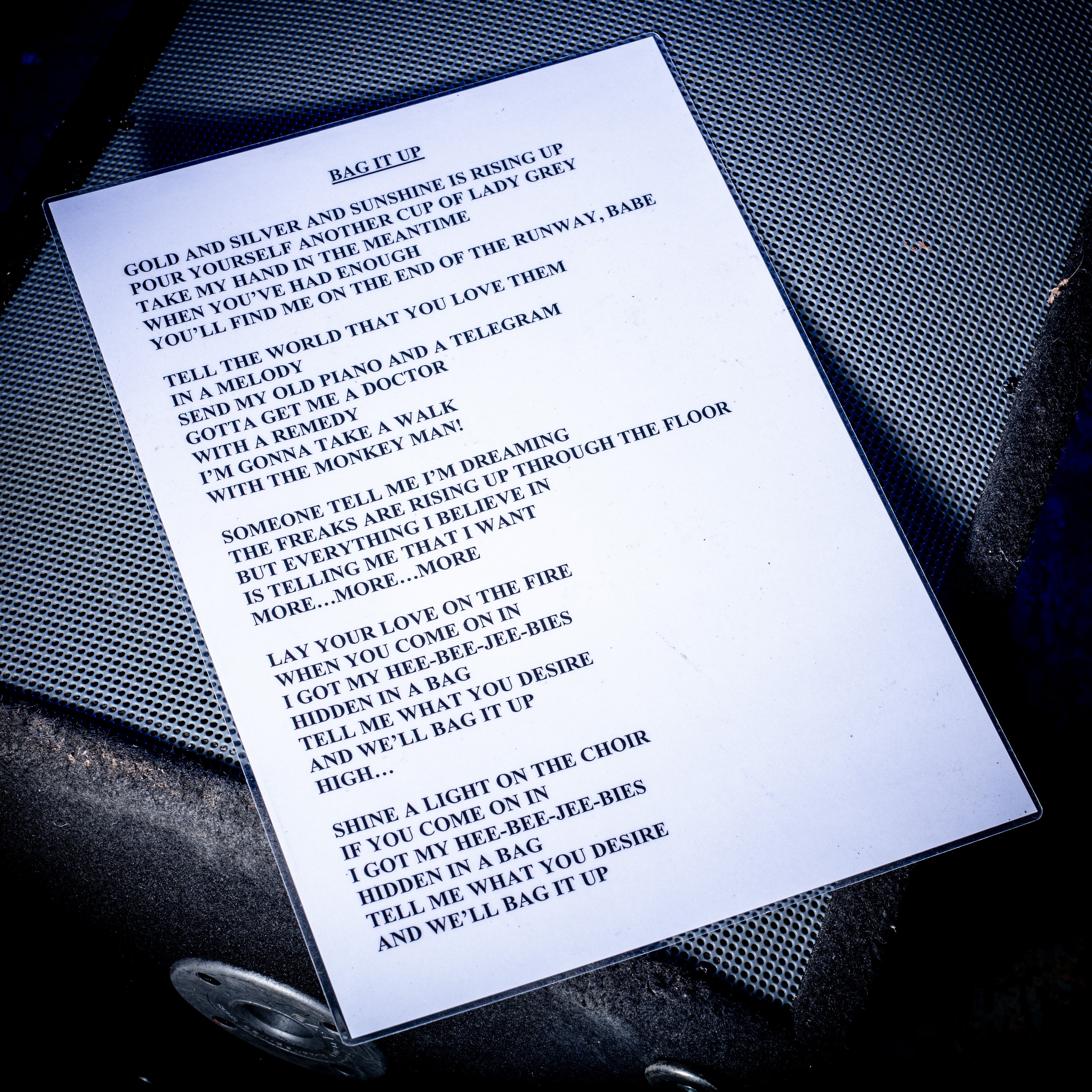 2000s Oasis Bag it up A3 Laminated Lyrics