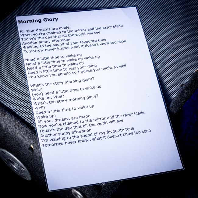 Oasis Morning Glory A3 Laminated Lyrics