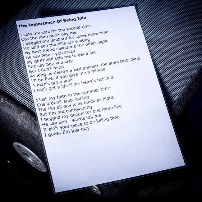 Oasis The Importance of being idle A3 Laminated Lyrics