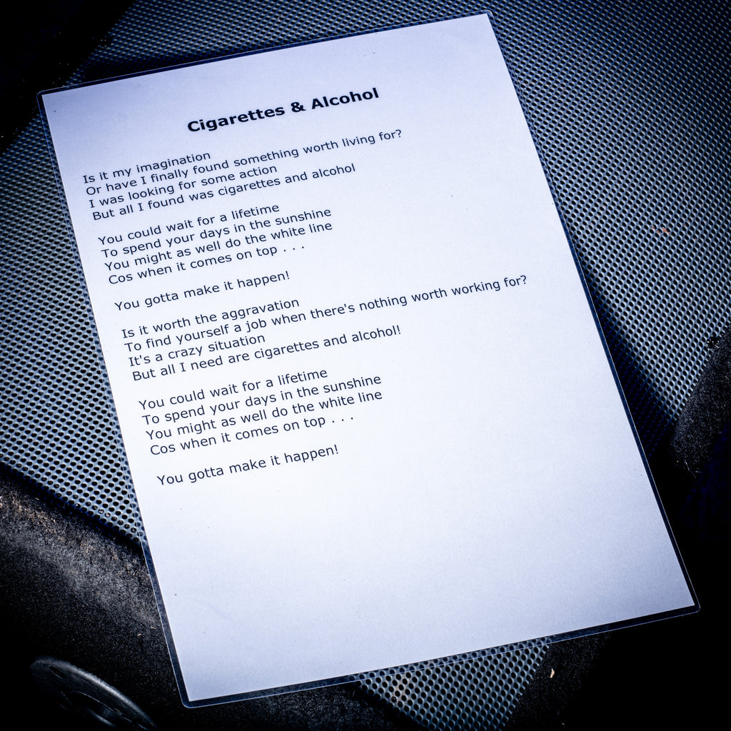 2000s Oasis Cigarettes and Alcohol A3 Laminated Lyrics