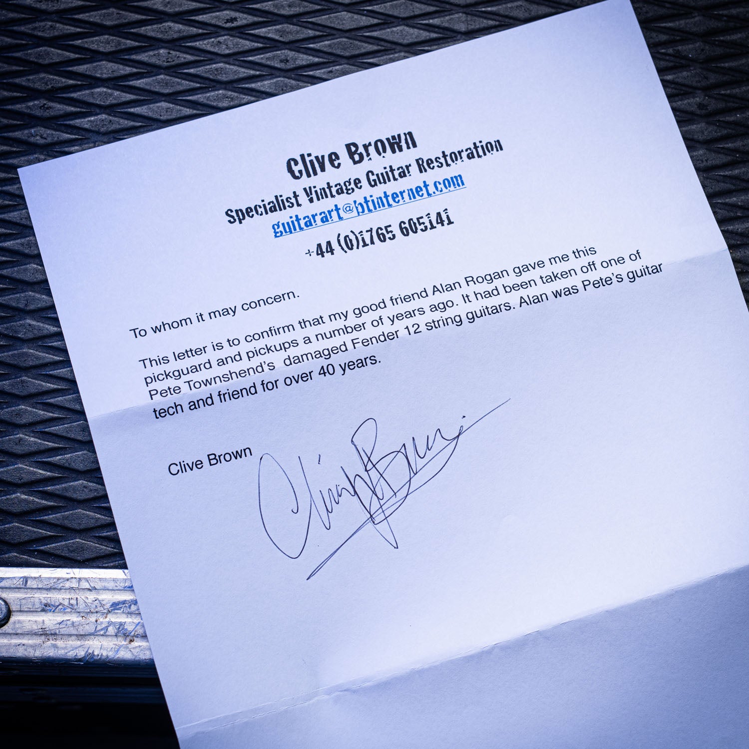 1966 Fender Electric XII Pickguard Owned by Pete Townshend of the Who