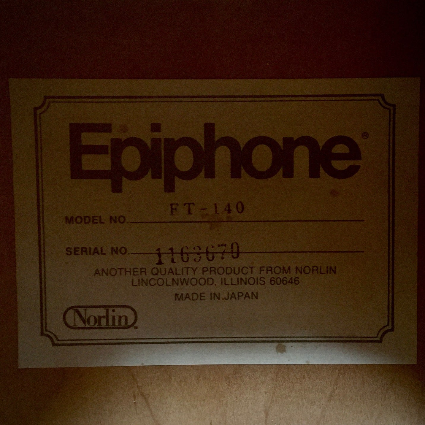 Epiphone FT140 Acoustic Ex Tim Bricheneo THE SISTERS OF MERCY Natural 1981