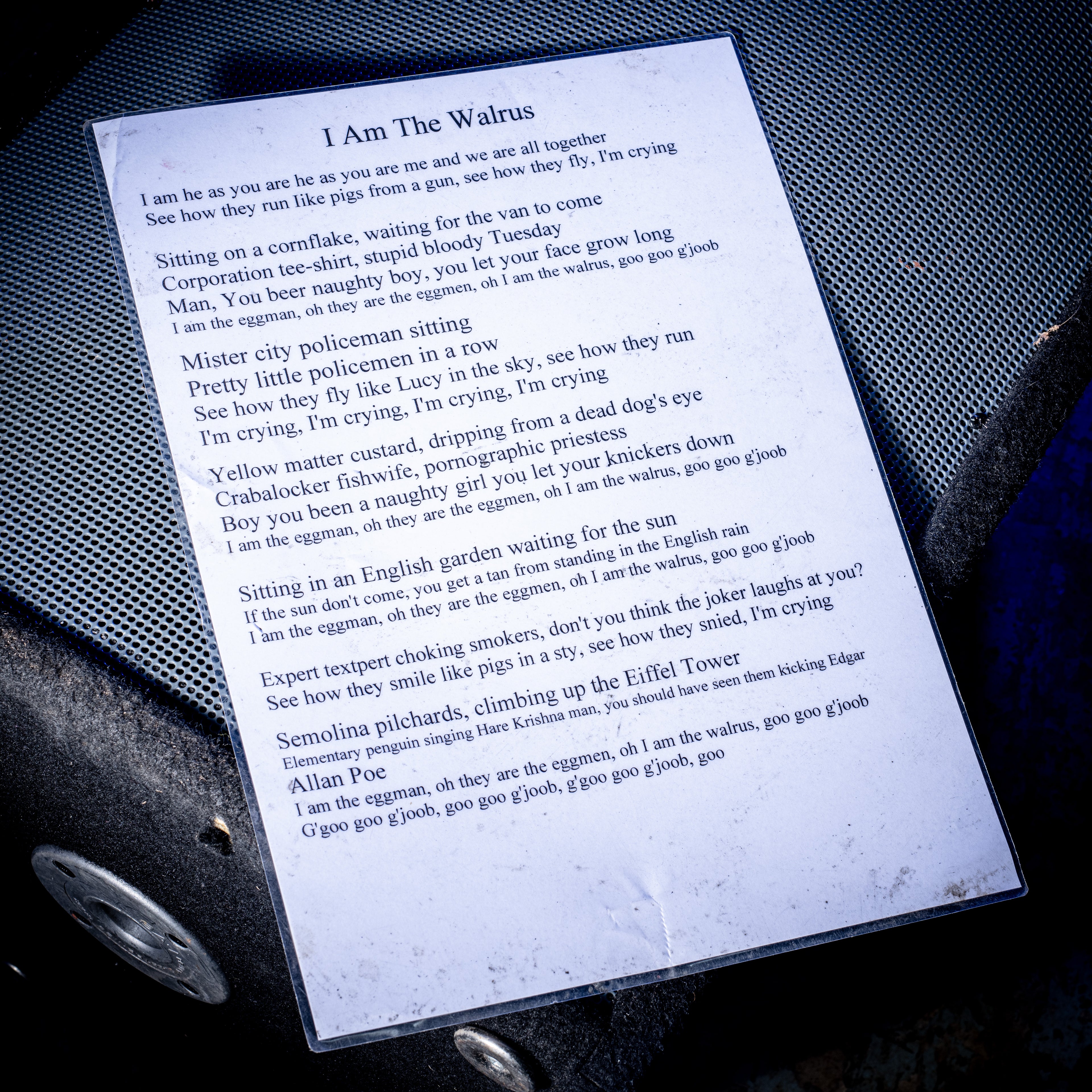 2000s Oasis I am the Walrus A3 Laminated Lyrics